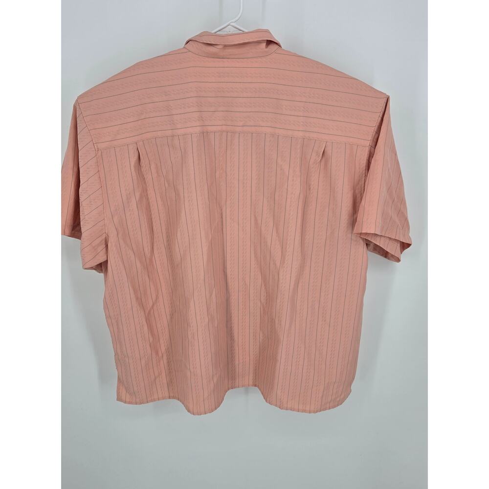 Il Canto Shirt 5XL Salmon Pink Striped Textured Camp Collar Button Up Casual - Picture 2 of 6